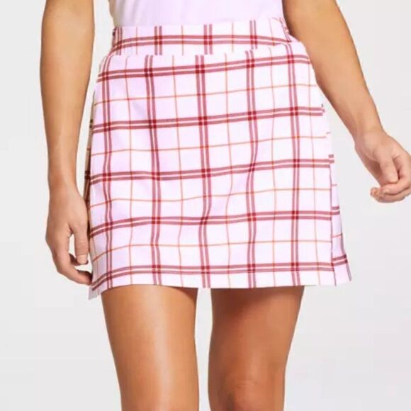 NEW Lady Hagen Golf Skort Skirt Size XL Clubhouse Plaid Burgundy Red Pink 16" - Picture 1 of 11